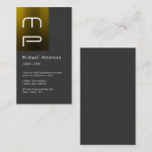 Carte de visite de monogramme jaune gris vertical (Devant / Derrière)