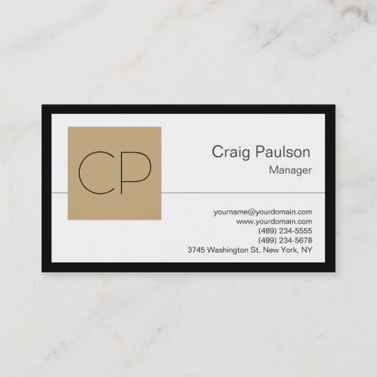 Carte de visite de Monogramme noir blanc tendance (Devant)