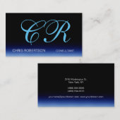 Carte de visite de monogramme noir bleu (Devant / Derrière)