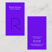 Carte de visite de monogramme noir couleur Indigo  (Devant / Derrière)