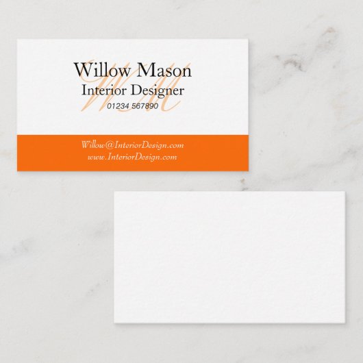 Carte de visite de monogramme orange et blanc (Devant / Derrière)