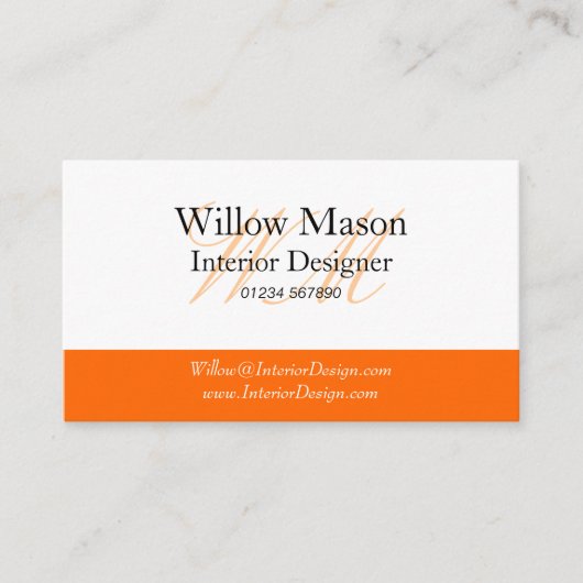 Carte de visite de monogramme orange et blanc (Devant)