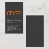 Carte de visite de monogramme orange gris vertical (Devant / Derrière)