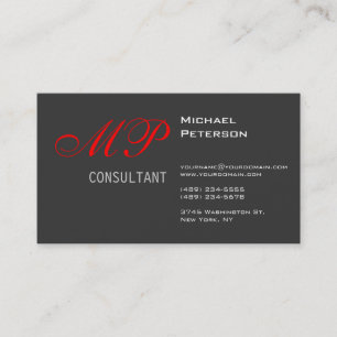 Carte de visite de Monogramme rouge gris tendance