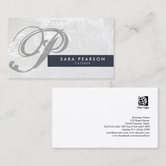 Carte de visite de monogramme subtil du traiteur (Devant / Derrière)