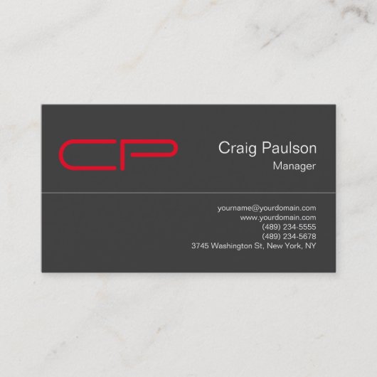 Carte de visite de Monogramme tendance gris rouge  (Devant)