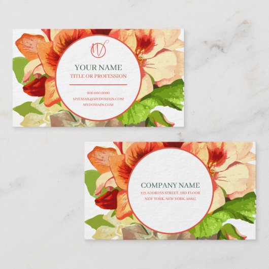 Carte de visite de monogrammes rose et vert (Devant / Derrière)