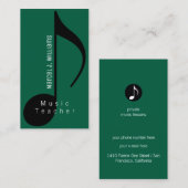 Carte de visite de musicien vert avec note de musi (Devant / Derrière)