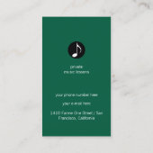 Carte de visite de musicien vert avec note de musi (Dos)
