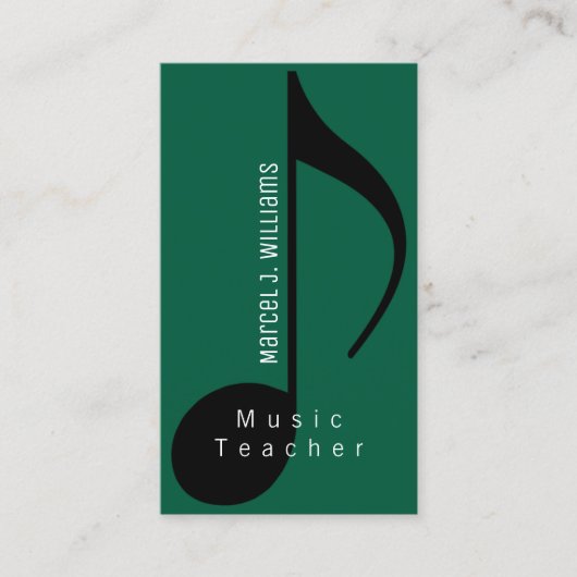 Carte de visite de musicien vert avec note de musi (Devant)