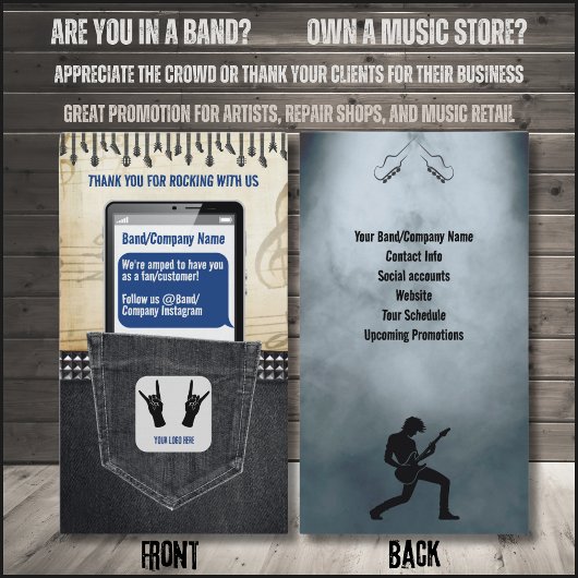 Carte de visite de musiciens de rock et de rouleau