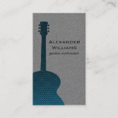 Carte de visite de musique de guitare rayée, bleu (Devant)