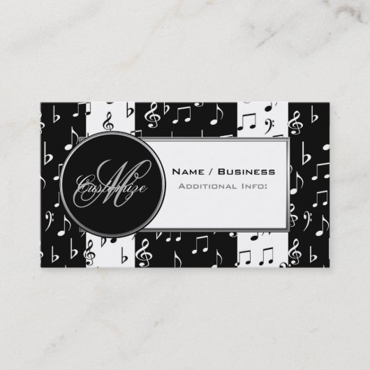 Carte de visite de musique noir et blanc Monogram (Devant)
