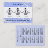 Carte de visite de Noël de 3 bonhommes de neige et (Devant / Derrière)