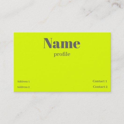 carte de visite de nom jaune fluorescent (Devant)