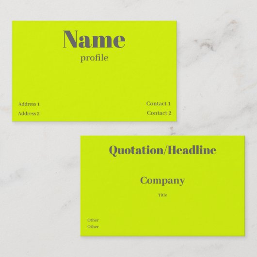 carte de visite de nom jaune fluorescent (Devant / Derrière)