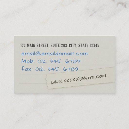 Carte de visite de page de carnet (Dos)