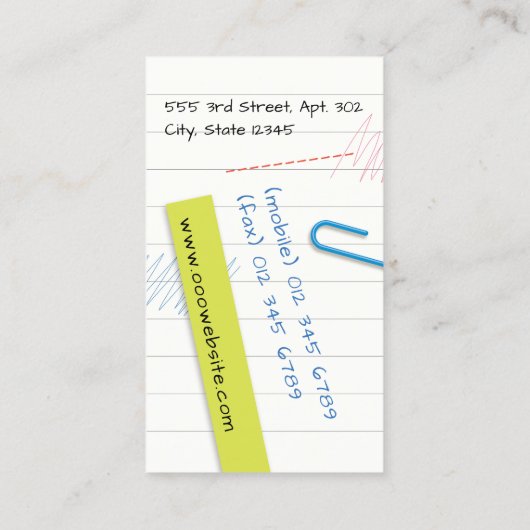 Carte de visite de page de carnet (Dos)