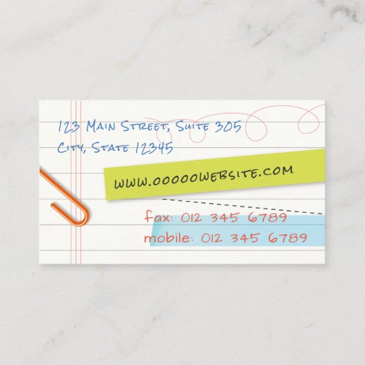 Carte de visite de page du bloc-notes n° 02 (Dos)