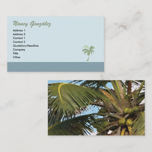 Carte de visite de palmier - bleu (Devant / Derrière)