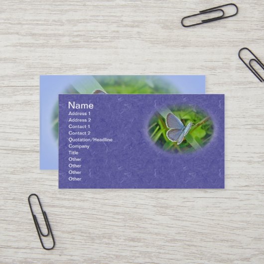 Carte de visite de papillon bleu à queue orientale (Devant/Arrière en situation)