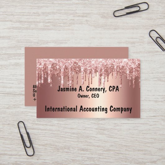 Carte de visite de Parties scintillant Rose modern (Devant/Arrière en situation)