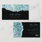 carte de visite de parties scintillant turquoise é (Devant / Derrière)