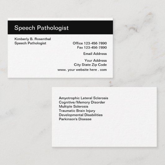 Carte de visite de pathologiste de la parole (Devant / Derrière)