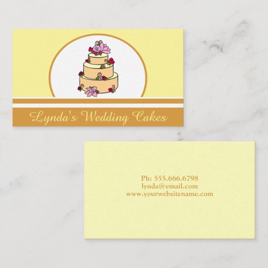 Carte de visite de pâtisserie à Mariage jaune (Devant / Derrière)
