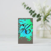 Carte de visite de peinture d'encre bleu vert (Debout devant)