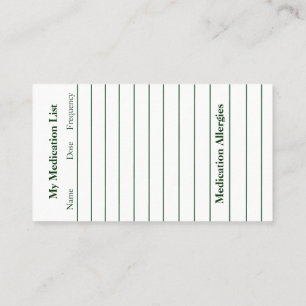Carte de visite de pharmacie avec liste de médicam