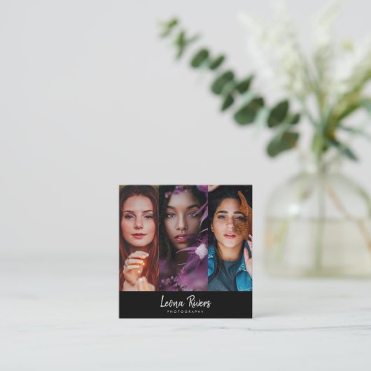 Carte de visite de photographe à code QR à trois p (Debout devant)