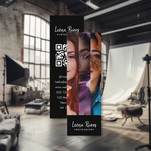Carte de visite de photographe à code QR à trois p