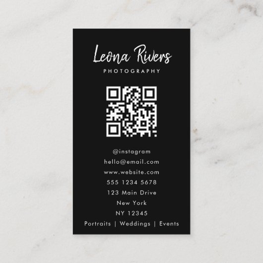 Carte de visite de photographe à code QR à trois p (Dos)