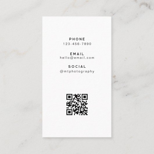 Carte de visite de photographie de code QR moderne (Dos)