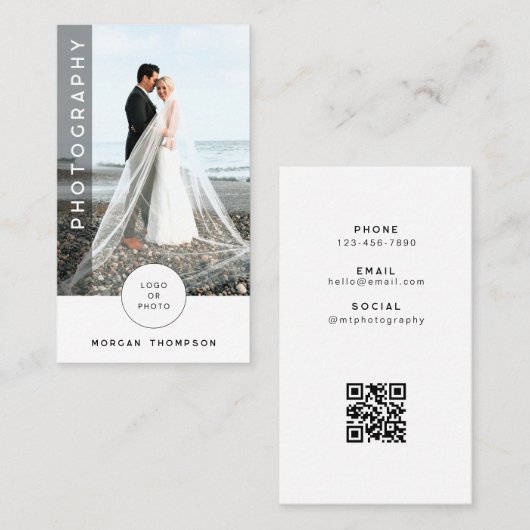 Carte de visite de photographie de code QR moderne (Devant / Derrière)