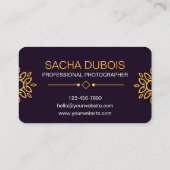 Carte de visite de photographie de luxe noir et or (Dos)