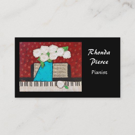 Carte de visite de pianiste avec des fleurs (Devant)