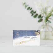 Carte de visite de pinceau lunaire marine et or (Debout devant)