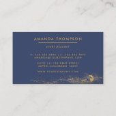 Carte de visite de pinceau lunaire marine et or (Dos)