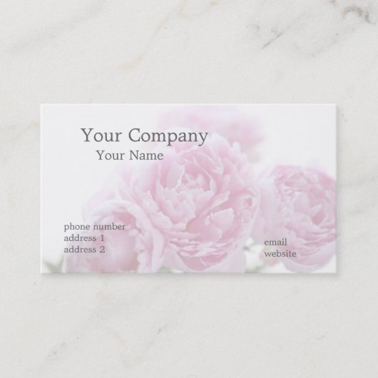 carte de visite de pivoines rose pâle (Devant)
