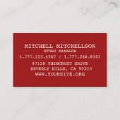 Carte de visite de Pizzeria Red Banger (Dos)