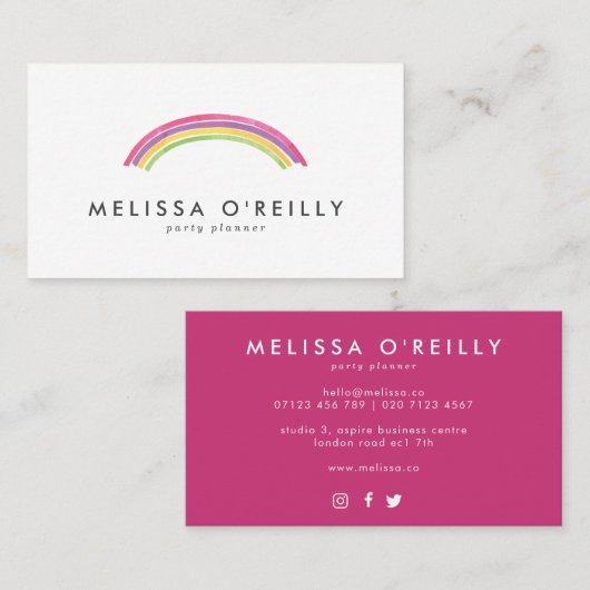 Carte de visite de planification de la fête arc-en (Devant / Derrière)
