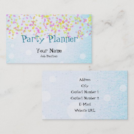 Carte de visite de planification de parti (Devant / Derrière)