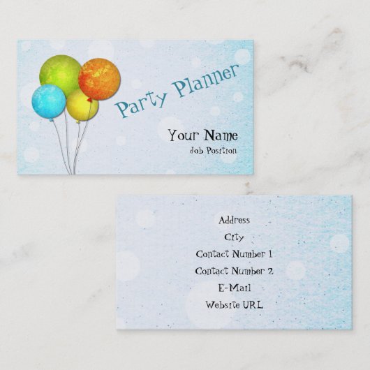 Carte de visite de planification de parti (Devant / Derrière)