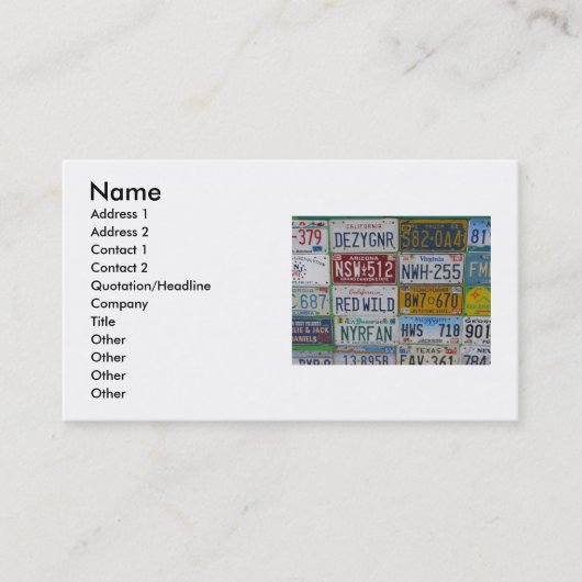 Carte de visite de plaques de voiture (Devant)