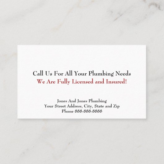 Carte de visite de plomberie (Dos)