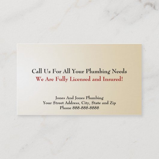Carte de visite de plomberie (Dos)