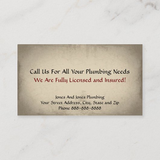 Carte de visite de plomberie (Dos)