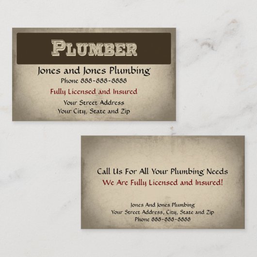 Carte de visite de plomberie (Devant / Derrière)